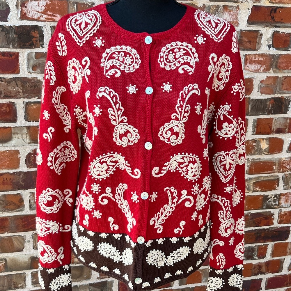 Saddle Ridge Vintage Collection Western Bandana Pattern Cardigan Sweater